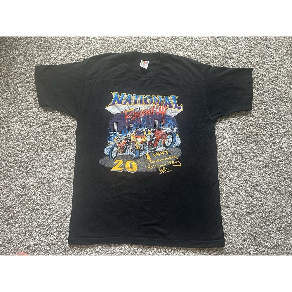 Fruit Of The Loom 90s Men's XL National Bikers Roundup 20th Anniversary T-Shirt